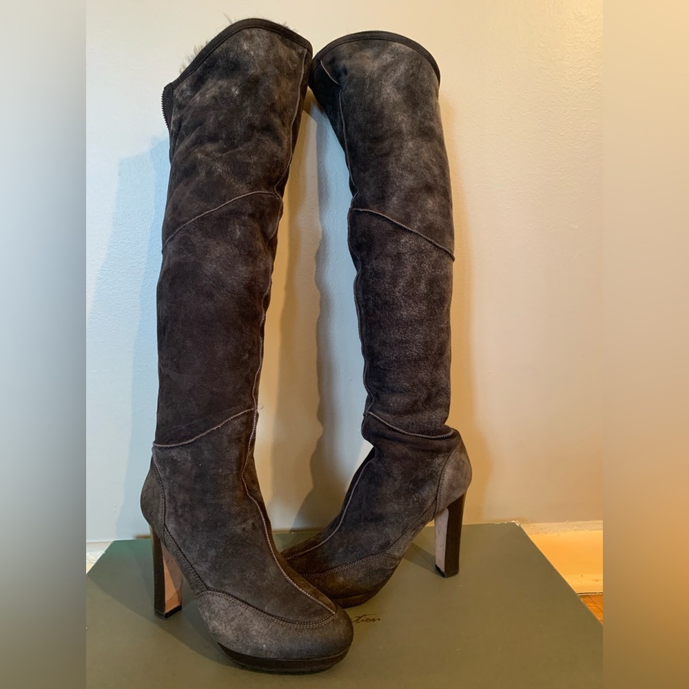 UGG Collection over-the-knee genuine shearling heel boots